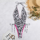 Sexy print Lace-up reversible one-piece swimsuit bikini swimwear