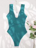Solid color Hollow out Lace-up One-Piece Bikini Sexy Swimsuit women swimwear