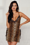 Sexy lingerie Sexy women's Strap deep v leopard print nightdress