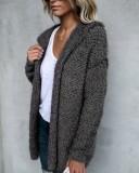 Autumn and winter women's fleece hooded cardigan top coat