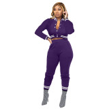 Women's solid color women's jacket suit One row button long sleeved baseball jacket two-piece set