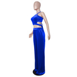 Women's solid Velvet Strapless tank top wide leg trousers two-piece jacket