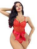 Christmas Valentine's Day Sexy Underwear Bowknot See Through Intimate Bodysuit Girl