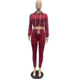 Women's Casual Sport Solid Hoodies Fleece Lace Up Two Piece Set