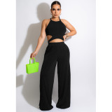 Women's solid Velvet Strapless tank top wide leg trousers two-piece jacket