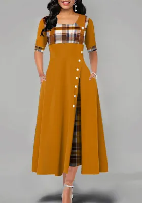 Summer Dress Round Neck Contrast Half Sleeve Irregular Long Dress