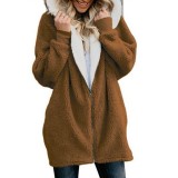 Fleece Hooded Maxi Hoodies Women's Autumn and Winter Plush Coat Women