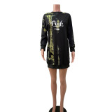 Women's long sleeved Round Neck Letter printed Casual Hoodies Dress
