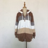 Women Autumn and Winter Warm Plush and Zipper Pocket Hooded Loose Jacket