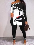 Women Casual Character Print Long Sleeve T-Shirt And Pant Two-Piece Set
