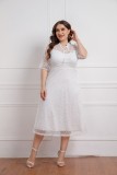 Plus Size Women Spring Summer lace Tie Gown Dress