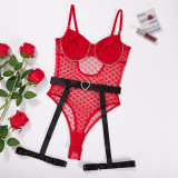 Women Heart Print Lace See-Through Chain Sexy Lingerie