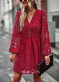 Women Casual V-Neck Long Sleeve Dress