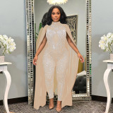 Women Sexy Mesh See-Through Beaded Jumpsuit