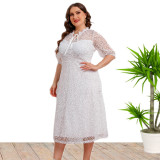 Plus Size Women Spring Summer lace Tie Gown Dress