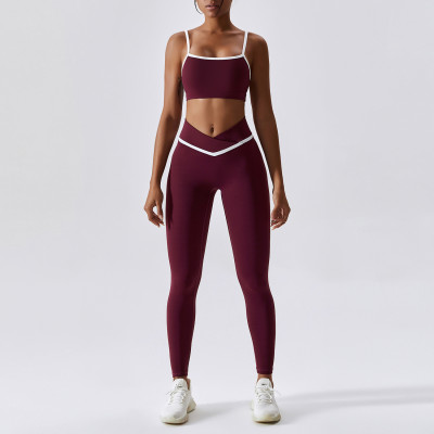 Women Contrasting Color Yoga Bra And Fitness Pants Set