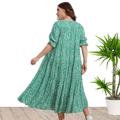 Plus Size Women Summer Short Sleeve Printed Loose Dress