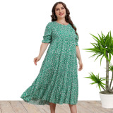 Plus Size Women Summer Short Sleeve Printed Loose Dress