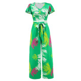 Summer Women short-sleeved top and wide-leg trousers two-piece set