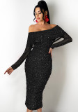 Women Casual Off Shoulder Off Shoulder Long Sleeve Dress