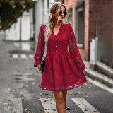 Women Casual V-Neck Long Sleeve Dress