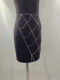 Women Beaded Cutout Mesh Skirt Chain