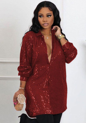 Sexy sequin shirt dress