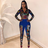 Women's double-sided colorful bead piece long sleeved trousers suit two piece nightclub suit