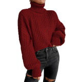 Autumn and Winter Fashion Shoulder Drop Long Sleeve Knitting Loose Pullover High Neck Sweater