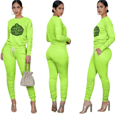 Women's stacked printed trousers two-piece set
