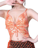 Camisole Sequin Belly Dance Sequin Butterfly Bra Costume Lace-Up Top
