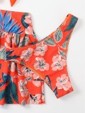 Women Three-Piece Skirt Swimwear Cross Lace Short Skirt Printing Swimsuit