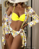 Sexy Three-Piece Swimsuit Multicolor Printed Cover Up Sun Protection Swimsuit