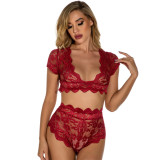 Sexy Low Back Sexy Pajamas Two-Piece Lingerie Set Women'S Lace Vest Shorts Night Clothes