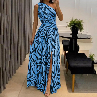 Summer Women'S Sexy One Shoulder Sleeveless Printed Long Maxi Dress For Women