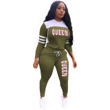 Women'S Fashion Letter Patchwork Tracksuit Hooded Two-Piece Pants Set