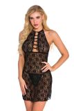 Plus Size Women'S Sexy See-Through Hollow Out Halter Lace Night Dress Pajamas