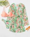 Sexy Three-Piece Swimsuit Multicolor Printed Cover Up Sun Protection Swimsuit