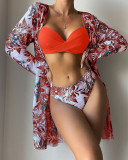 Sexy Three-Piece Swimsuit Multicolor Printed Cover Up Sun Protection Swimsuit