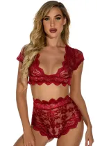 Sexy Low Back Sexy Pajamas Two-Piece Lingerie Set Women'S Lace Vest Shorts Night Clothes