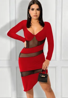 Women'S Sexy Fashion See-Through Mesh Patchwork Club Dress