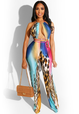 Women Printed Backless Jumpsuit