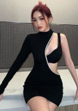 Women Sexy One Shoulder Cutout Beaded Bodycon Dress