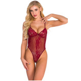 Women Lace See-Through Hollow V-Neck Strap Bodysuit Sexy Lingerie