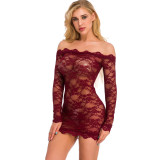 Women Black Long Sleeve lace See-Through Off Shoulder Bodysuit Sexy Lingerie