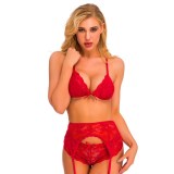 Women Lace Bow Lace-Up Three-Piece Sexy Lingerie