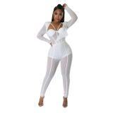Women Sexy See-Through V-Neck Jumpsuit