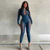 Women Sexy Mesh Jacquard Cutout Jumpsuit