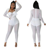 Women Sexy See-Through V-Neck Jumpsuit