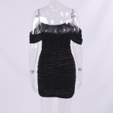 Autumn and Winter Christmas Dress Women's Sexy Off Shoulder Bodycon Strapless Dress
